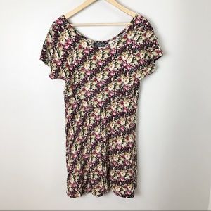 Vintage | 90’s Grunge Dark Floral Mini Dress M L